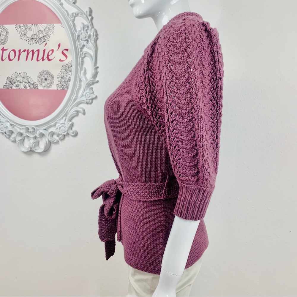 BCBGMAXAZRIA/Light Purple Belted  Crochet Cardigan - Picture 4 of 8